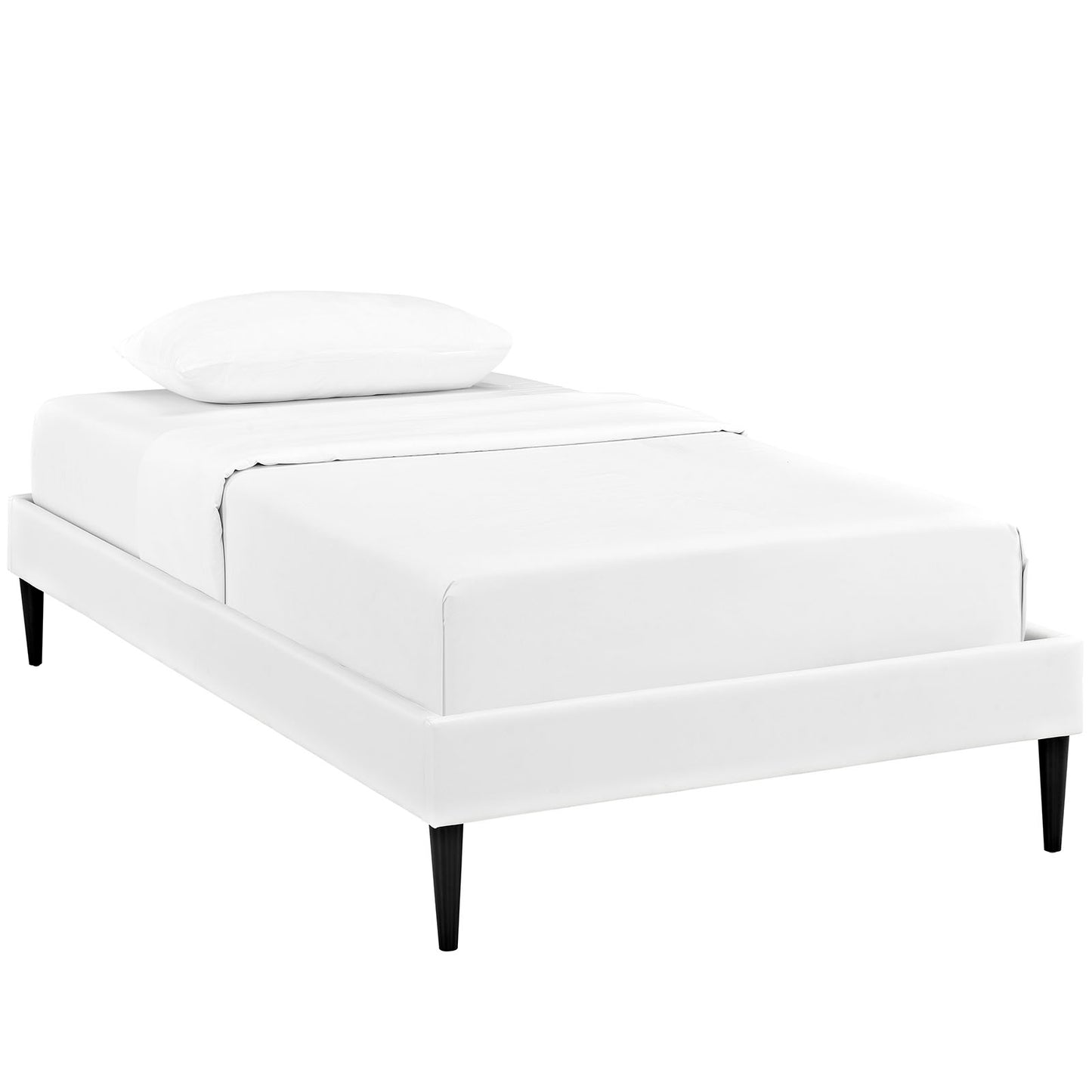 Sherry Vinyl Twin Bed Frame with Round Tapered Legs