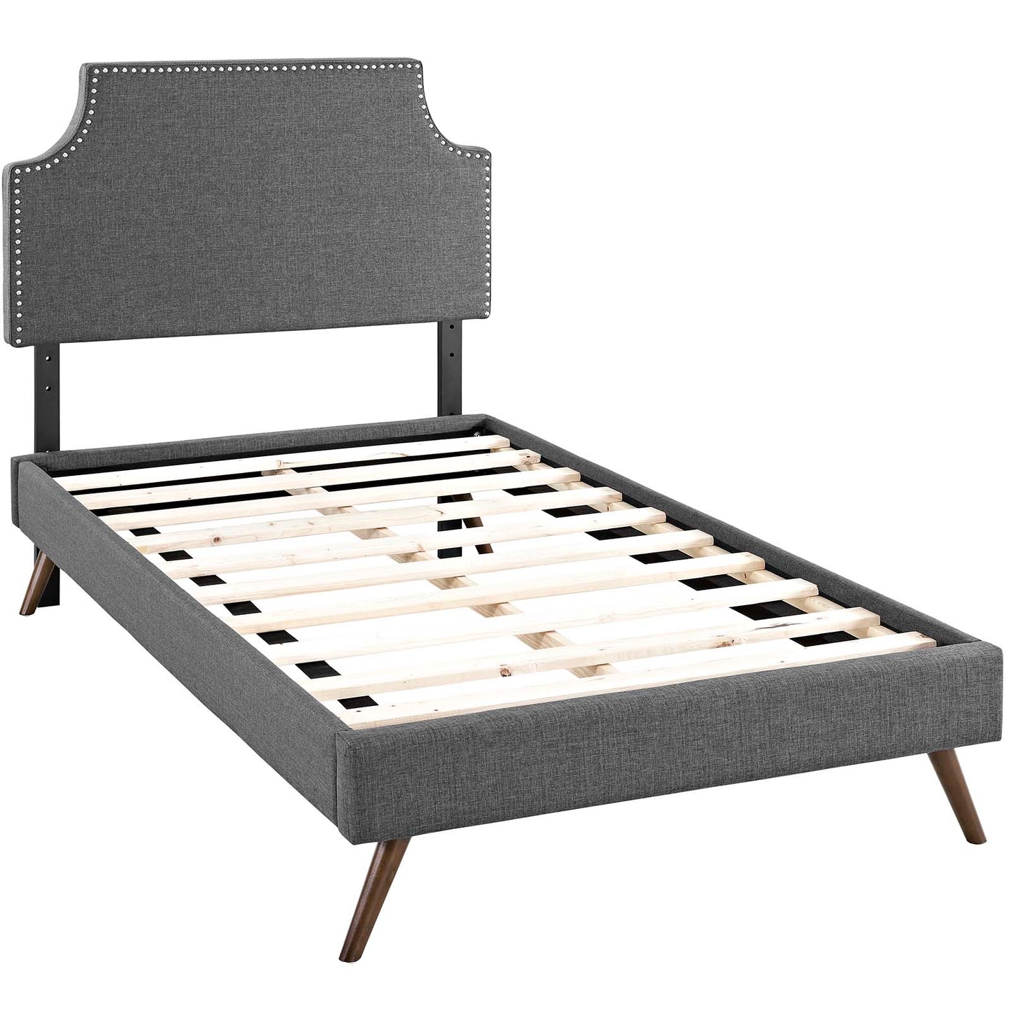 Laura Fabric Twin Platform Bed with Round Splayed Legs