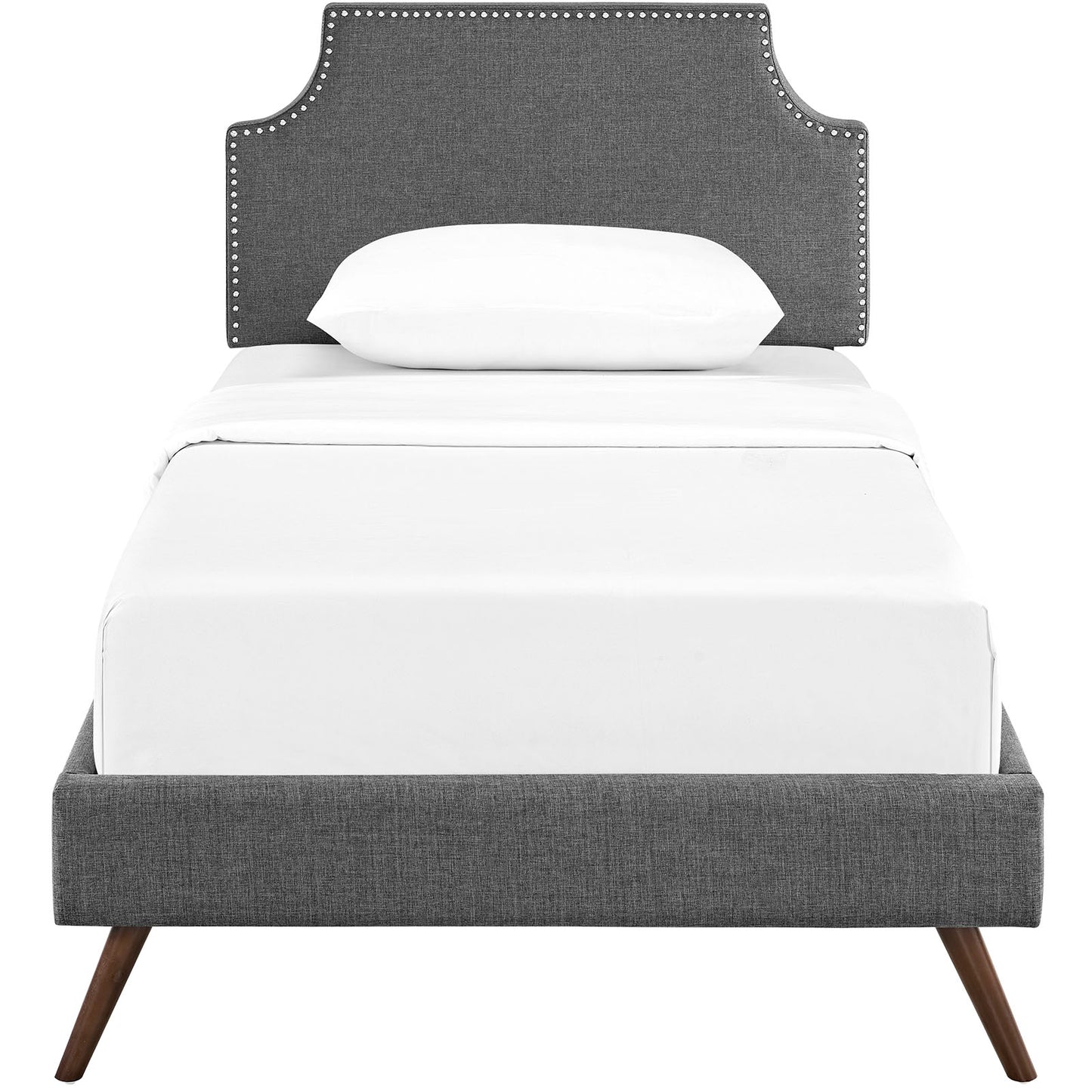 Laura Fabric Twin Platform Bed with Round Splayed Legs