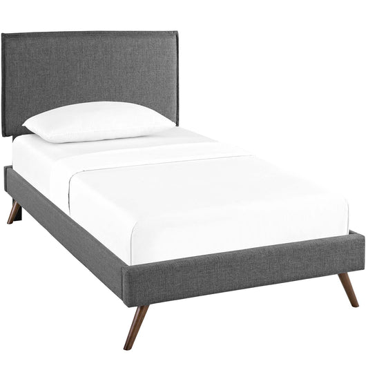 Camille Fabric Twin Platform Bed with Round Splayed Legs