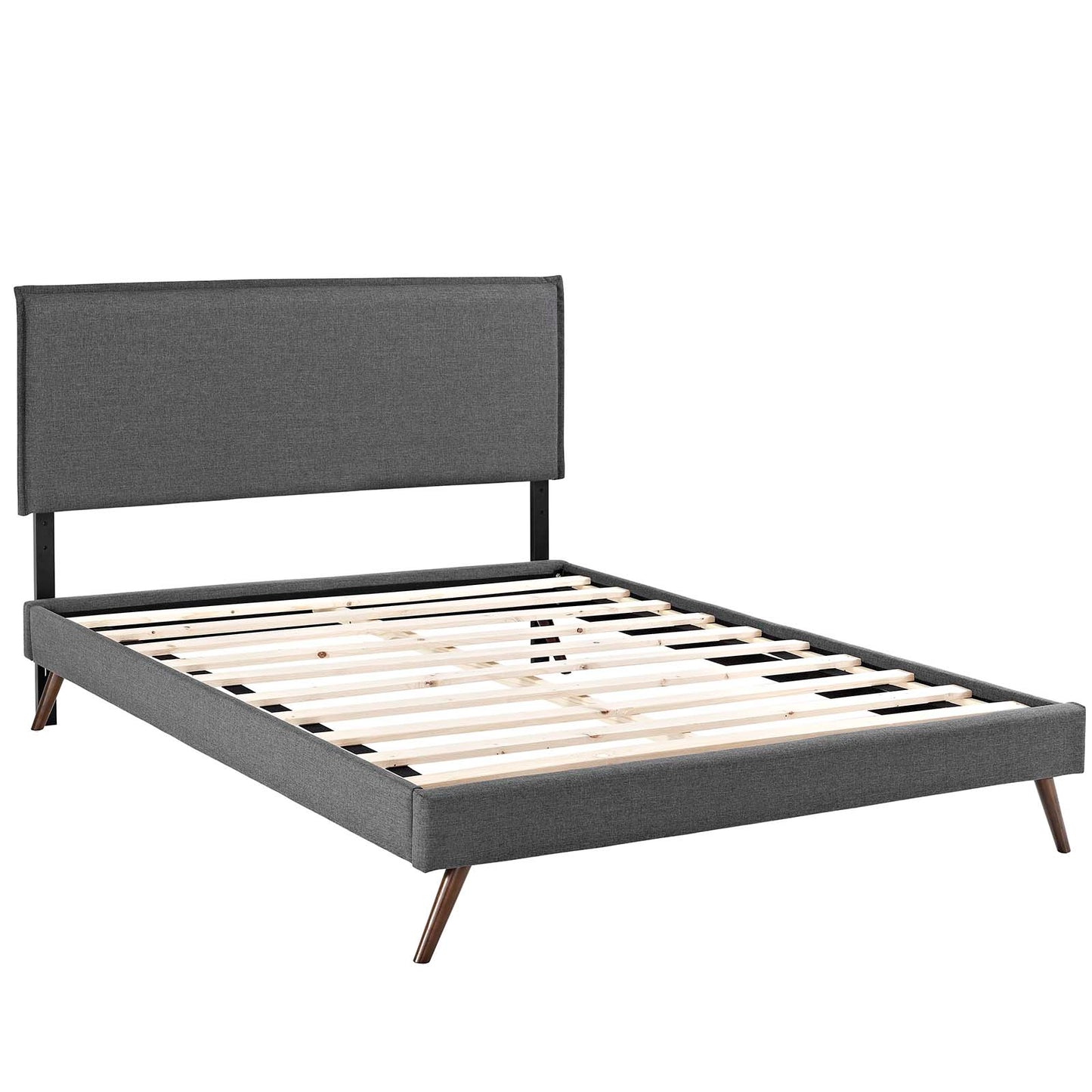 Camille Fabric Queen Platform Bed with Round Splayed Legs