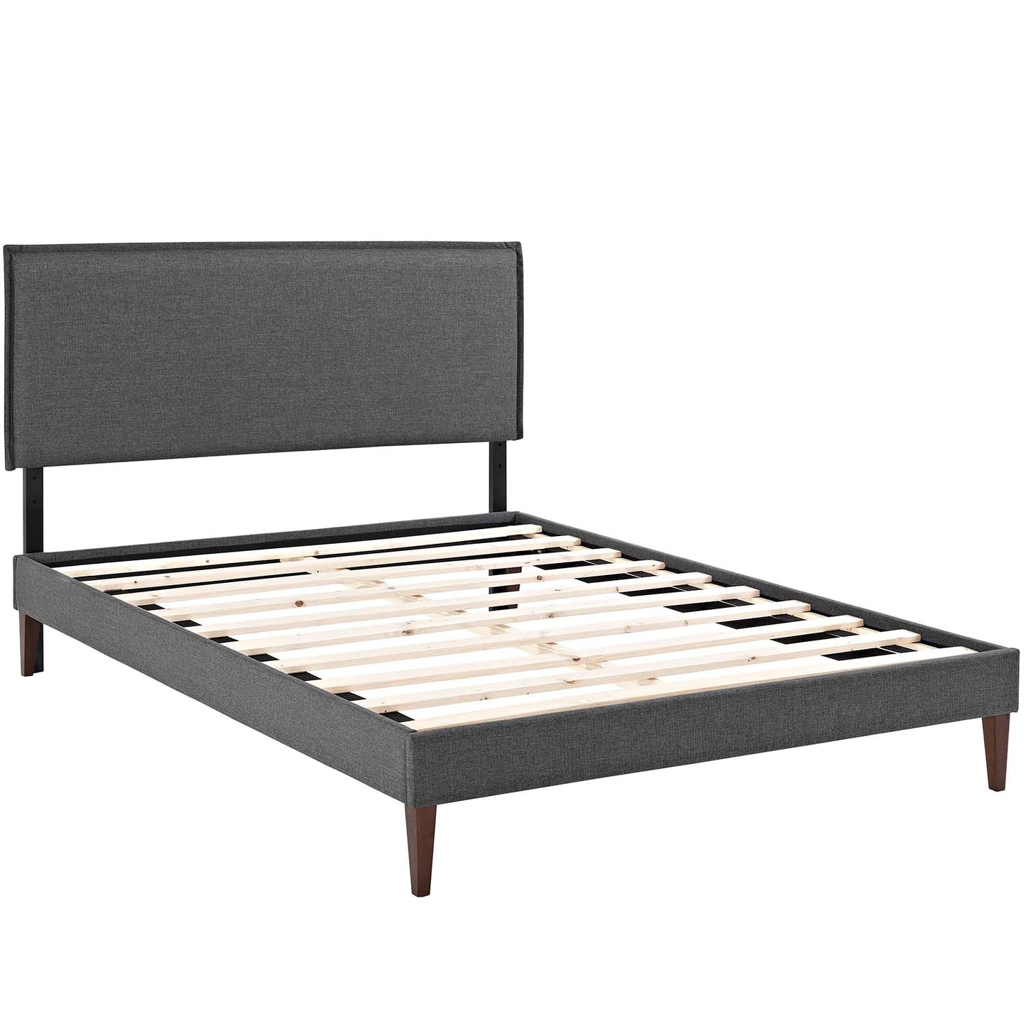 Cama Queen con plataforma de tela Camille y patas cónicas cuadradas de Modway