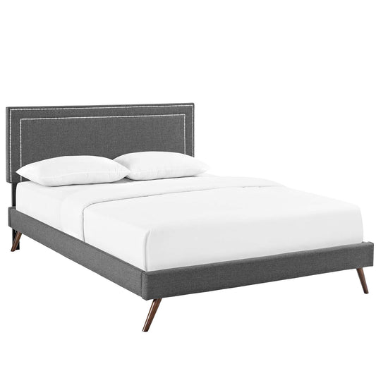 Jessamine Fabric Queen Platform Bed with Round Splayed Legs