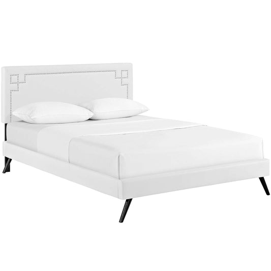 Josie Vinyl Full Platform Bed with Round Splayed Legs