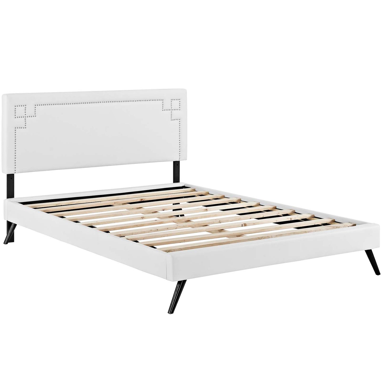 Josie Vinyl Full Platform Bed with Round Splayed Legs