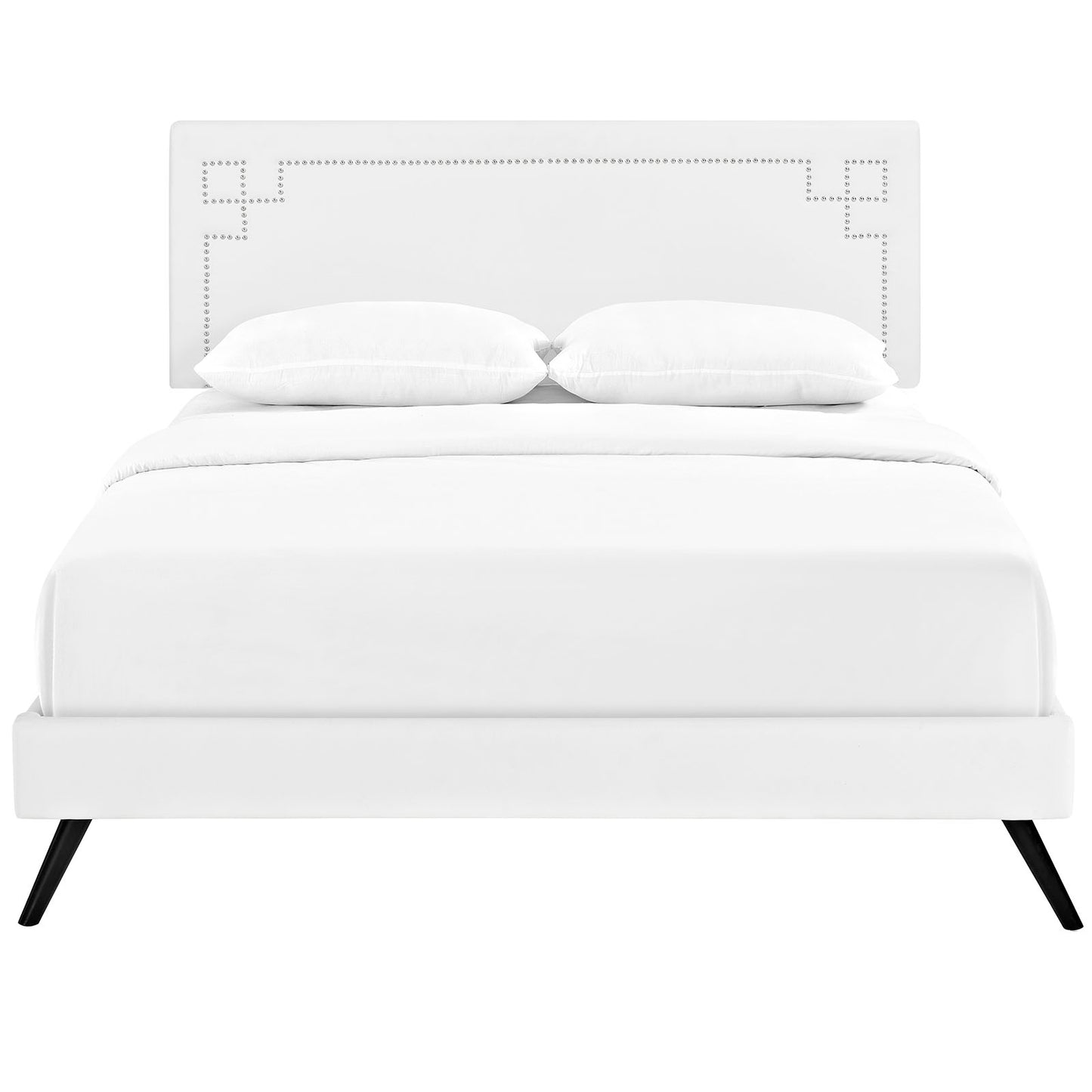 Josie Vinyl Full Platform Bed with Round Splayed Legs