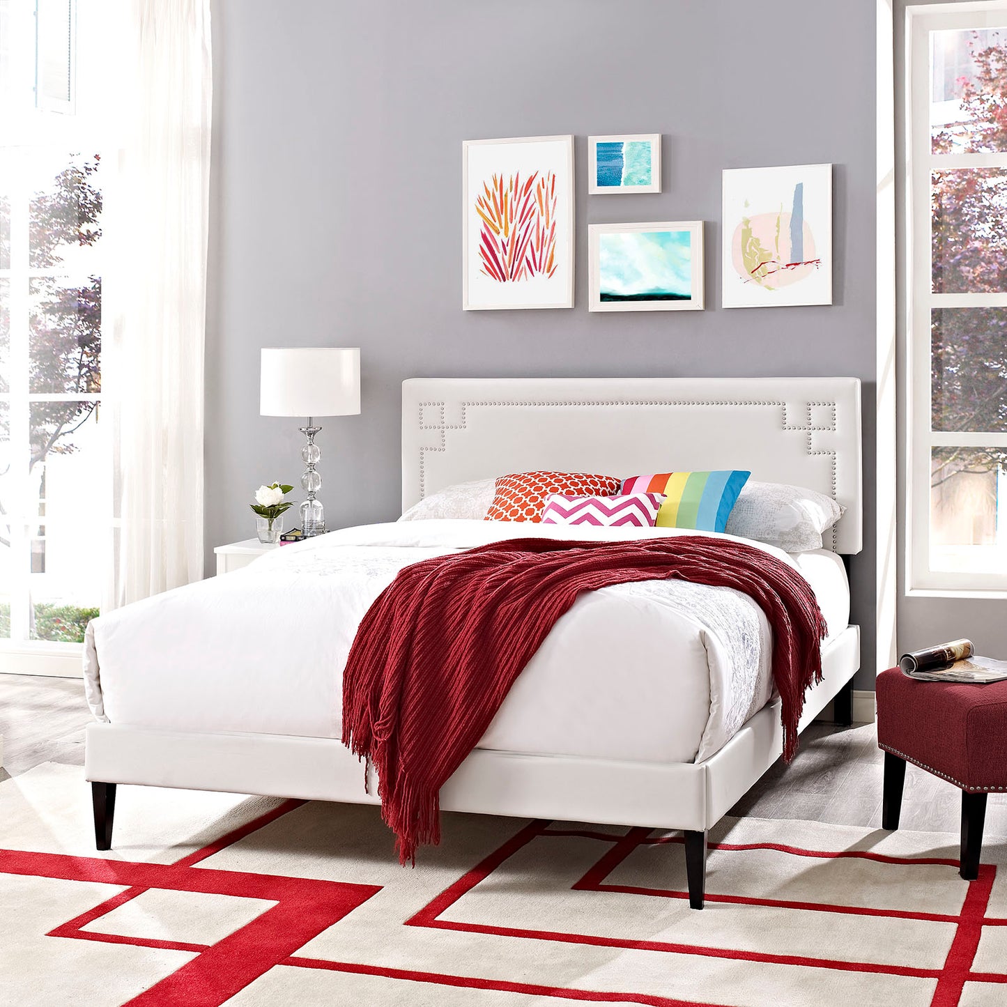 Josie Vinyl Queen Platform Bed with Squared Tapered Legs