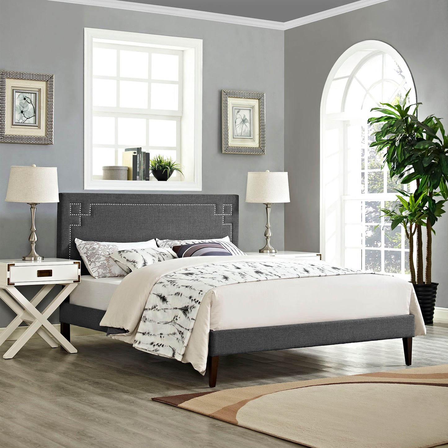 Josie Fabric Queen Platform Bed with Squared Tapered Legs