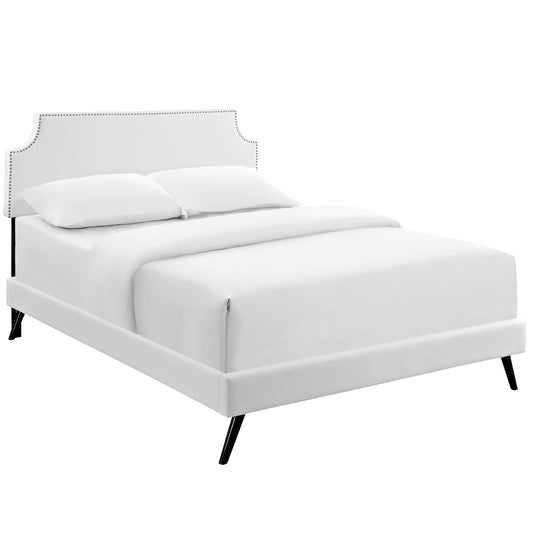 Laura Vinyl Full Platform Bed with Round Splayed Legs