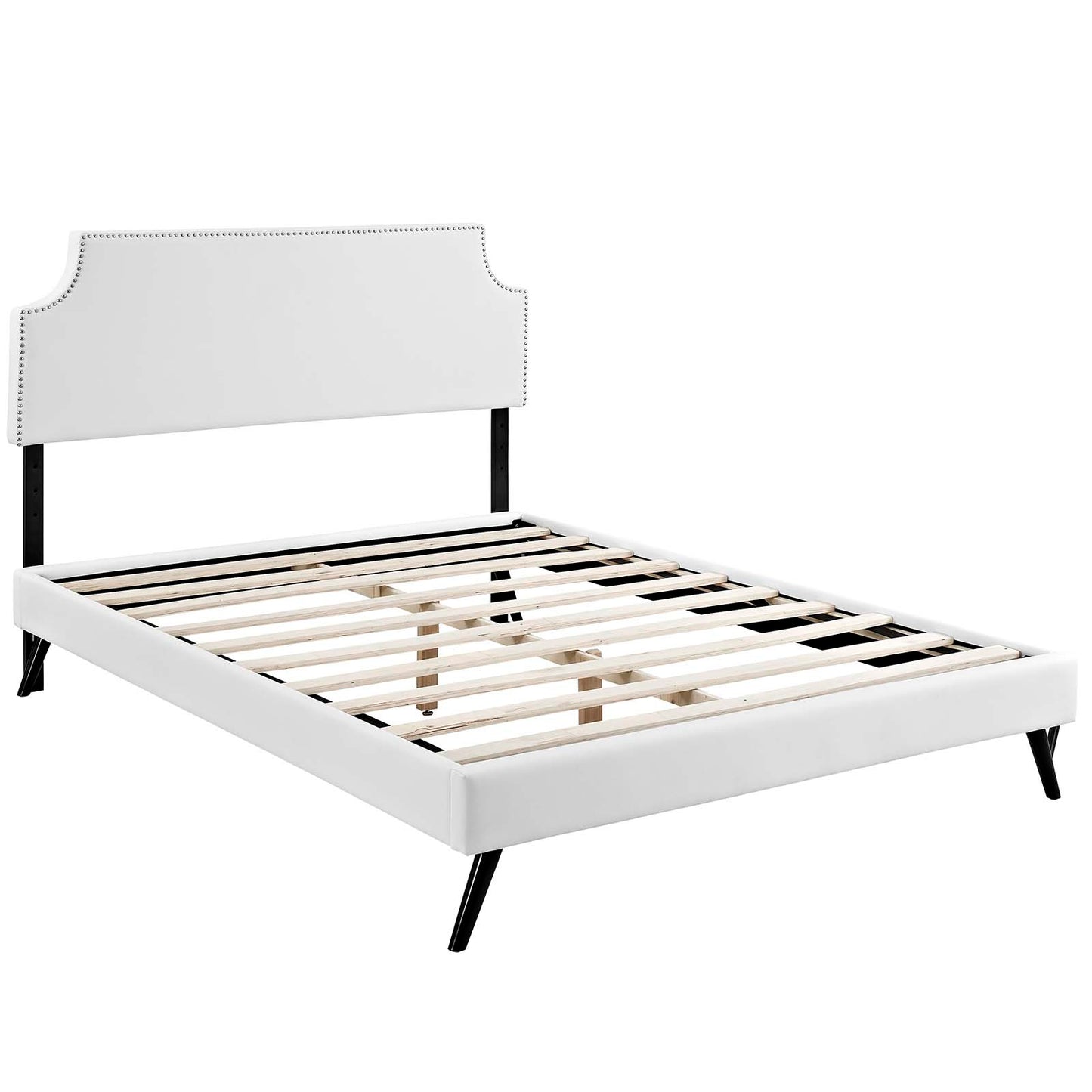 Laura Vinyl Full Platform Bed with Round Splayed Legs