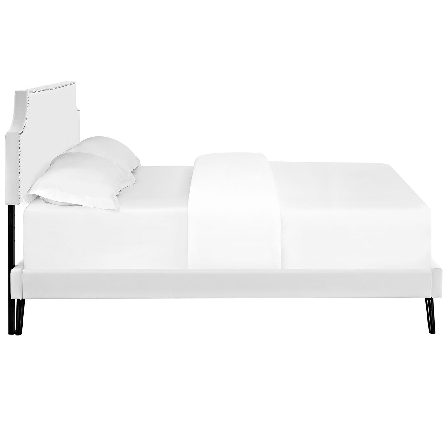 Laura Vinyl Full Platform Bed with Round Splayed Legs