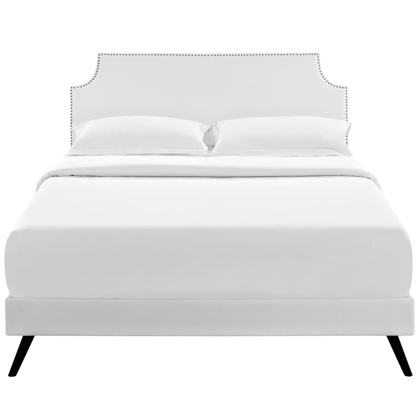 Laura Vinyl Full Platform Bed with Round Splayed Legs