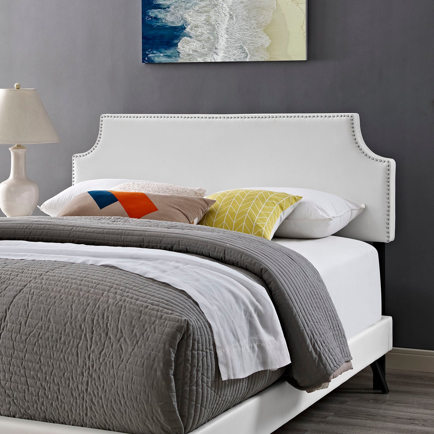 Laura Vinyl Full Platform Bed with Round Splayed Legs