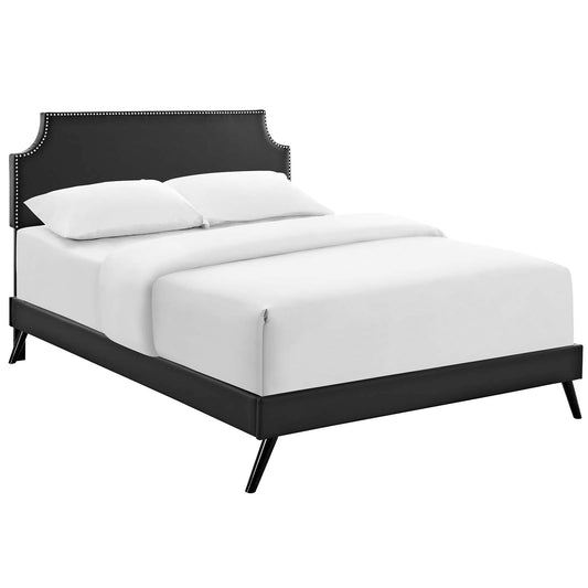 Laura Vinyl Queen Platform Bed with Round Splayed Legs