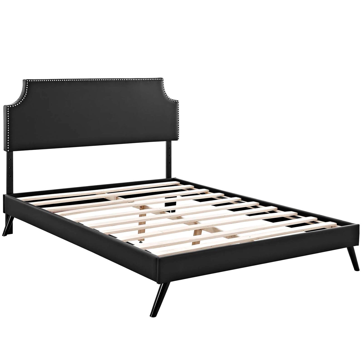 Laura Vinyl Queen Platform Bed with Round Splayed Legs