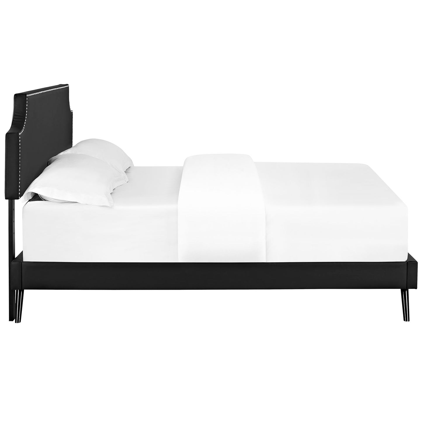 Laura Vinyl Queen Platform Bed with Round Splayed Legs