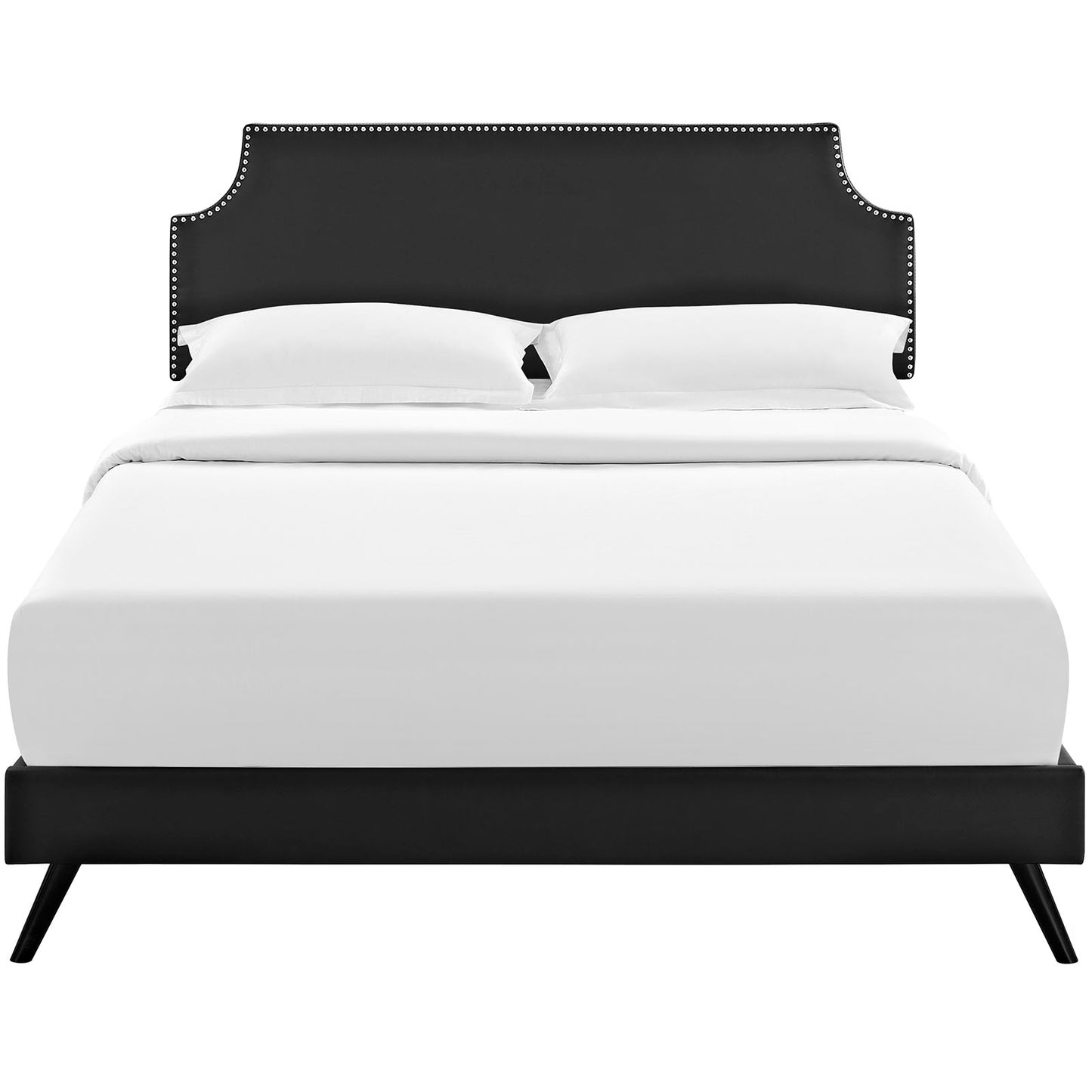 Laura Vinyl Queen Platform Bed with Round Splayed Legs