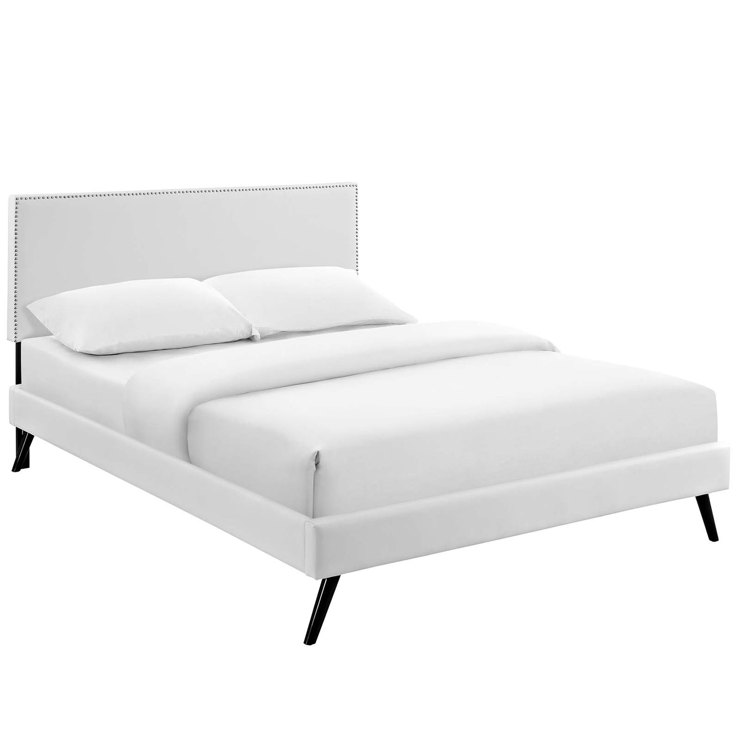 Phoebe Vinyl Full Platform Bed with Round Splayed Legs