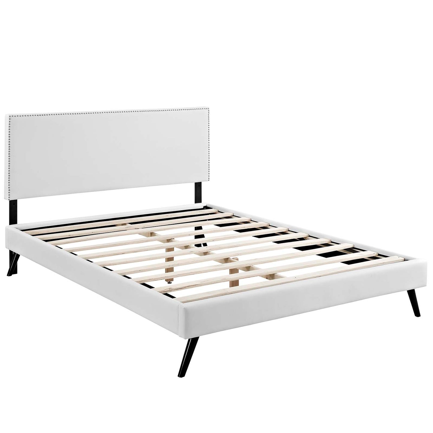 Phoebe Vinyl Full Platform Bed with Round Splayed Legs