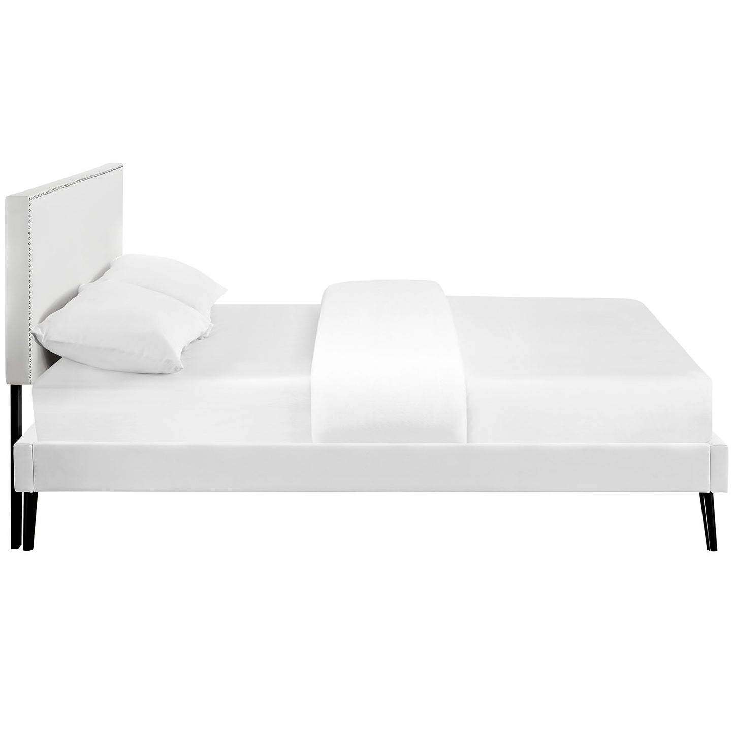 Phoebe Vinyl Full Platform Bed with Round Splayed Legs