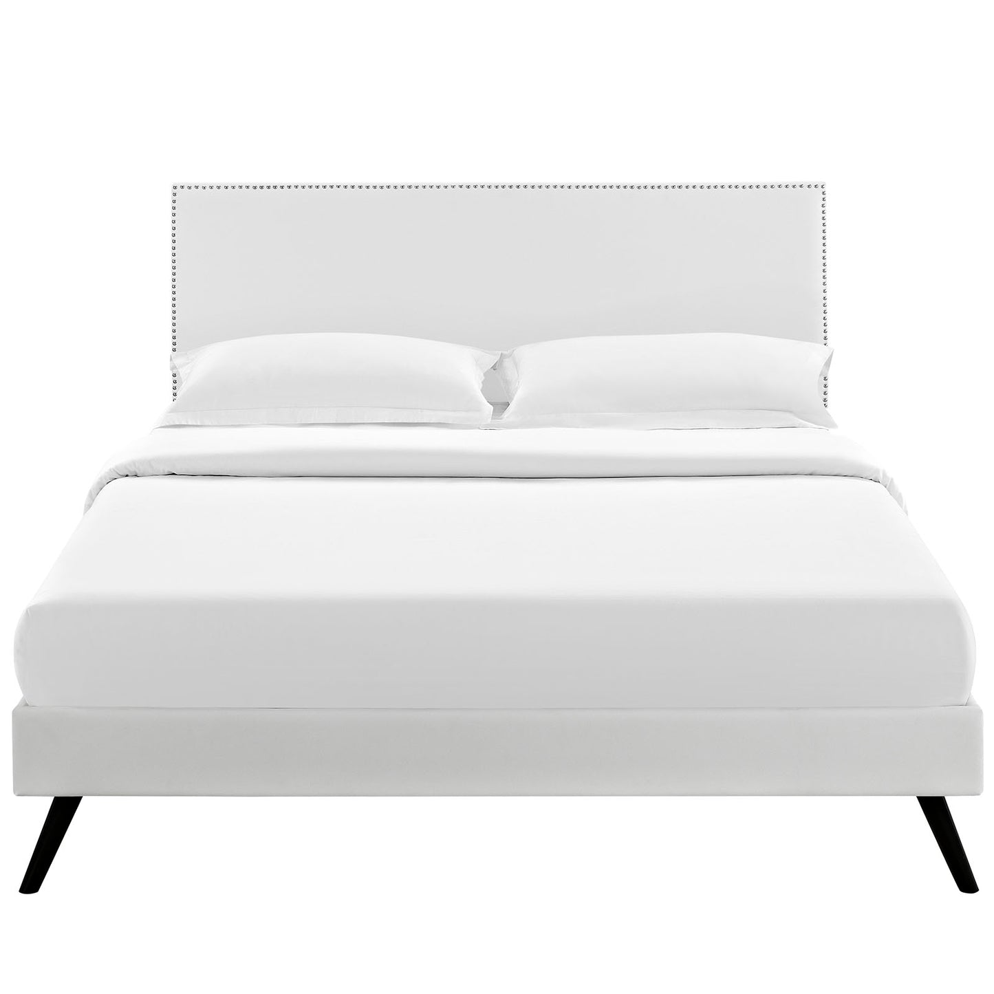 Phoebe Vinyl Full Platform Bed with Round Splayed Legs