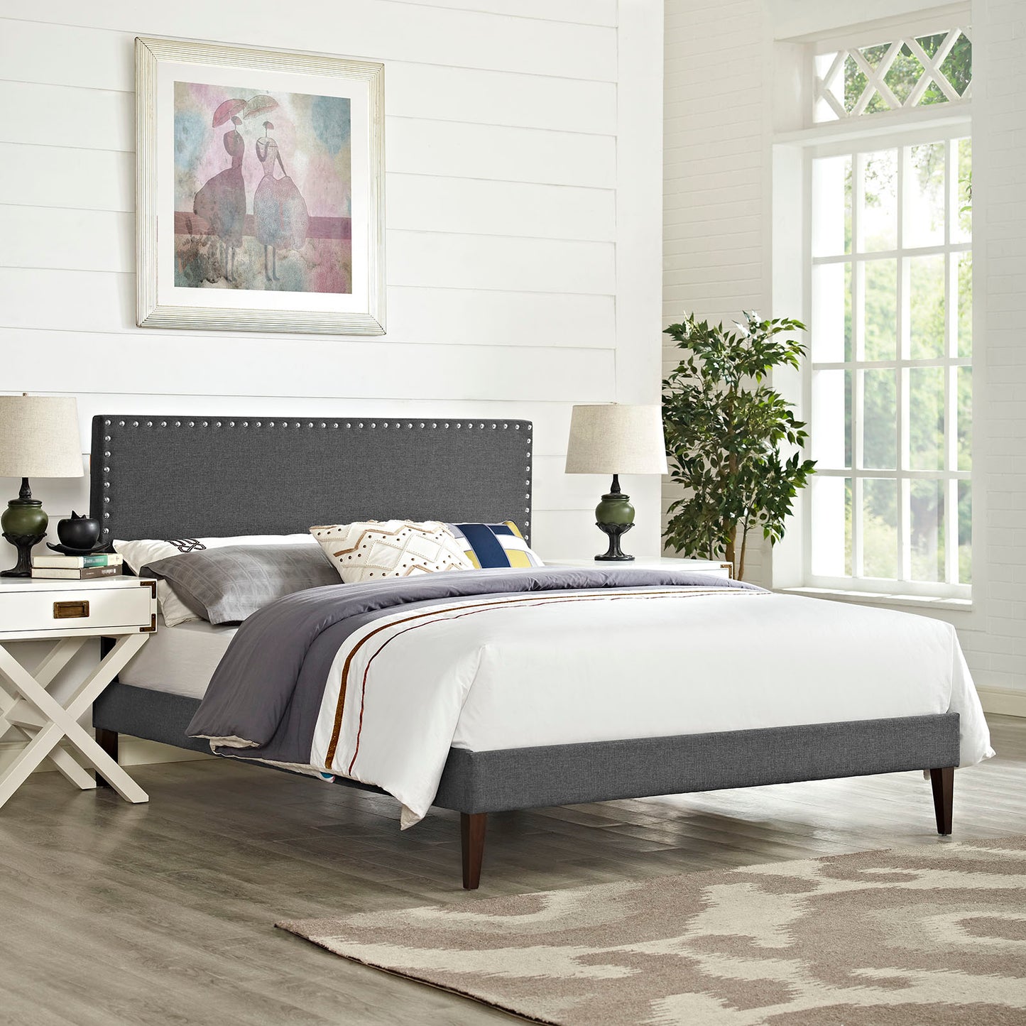 Phoebe Fabric Queen Platform Bed with Squared Tapered Legs