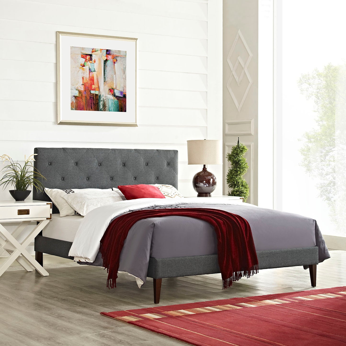 Terisa Fabric King Platform Bed with Squared Tapered Legs