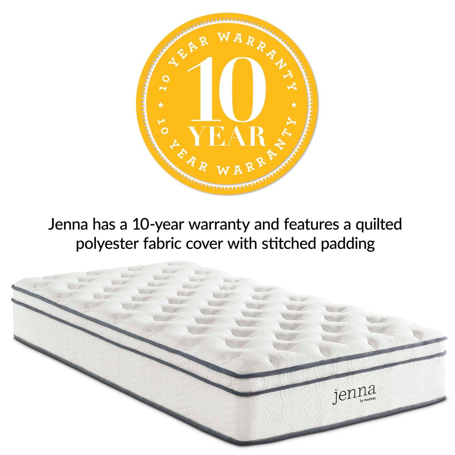 Matelas à ressorts et mousse pour lit simple Jenna 10" par Modway