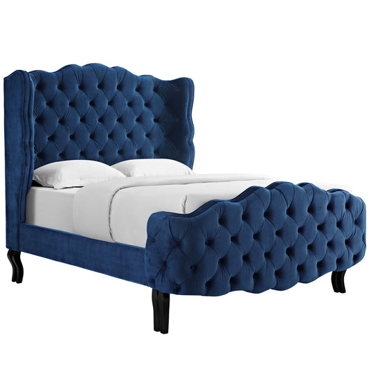 Violette Tufted Wingback Performance Velvet Queen Platform Bed