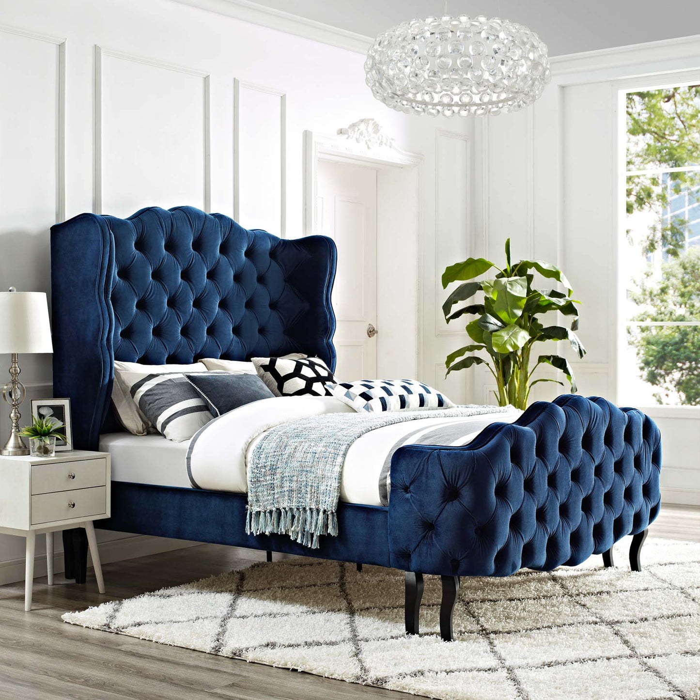 Violette Tufted Wingback Performance Velvet Queen Platform Bed