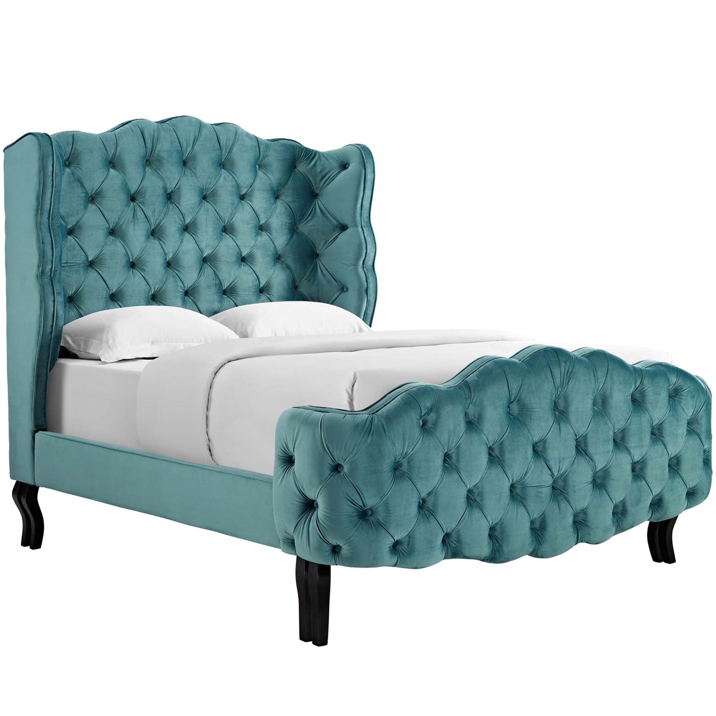 Violette Tufted Wingback Performance Velvet Queen Platform Bed