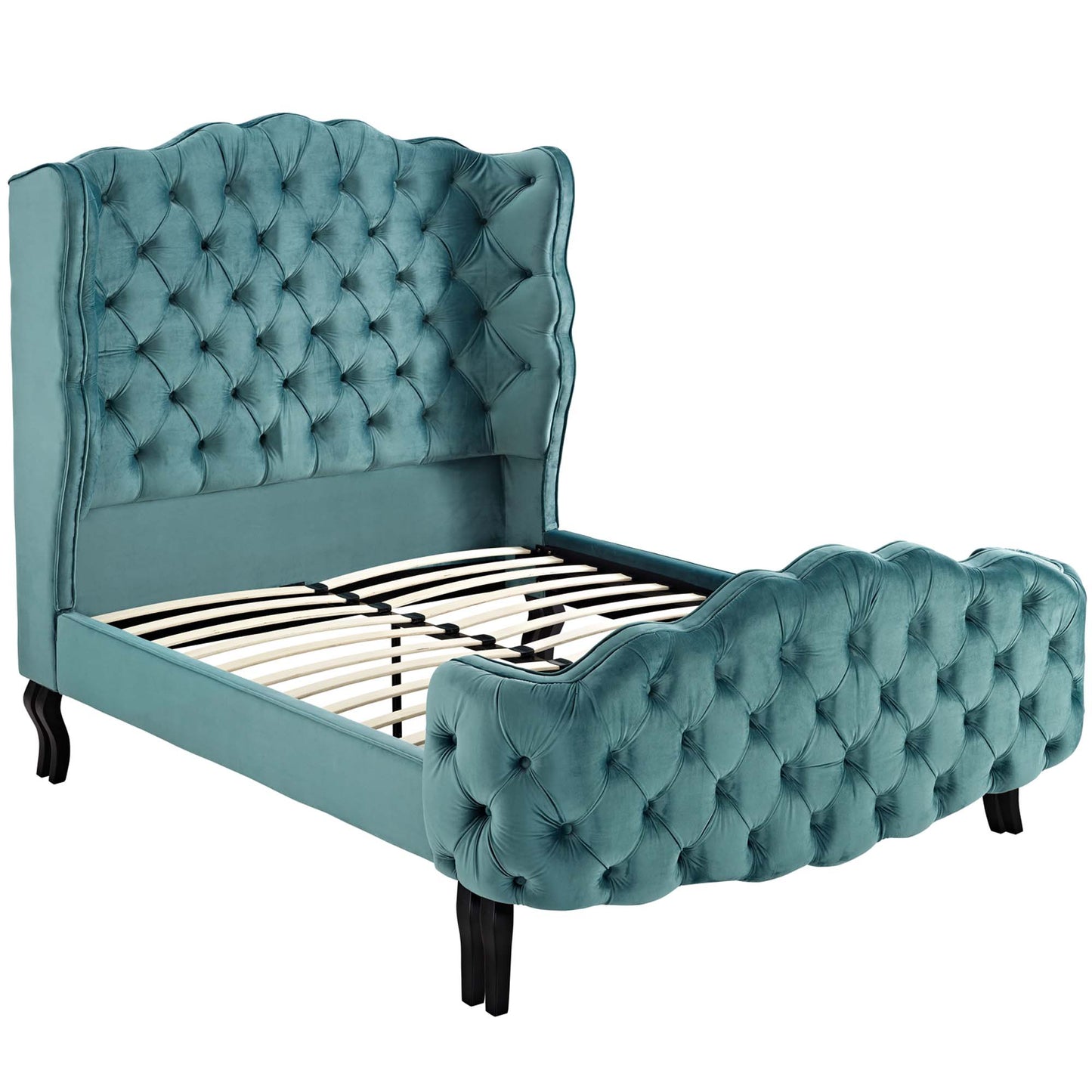 Violette Tufted Wingback Performance Velvet Queen Platform Bed