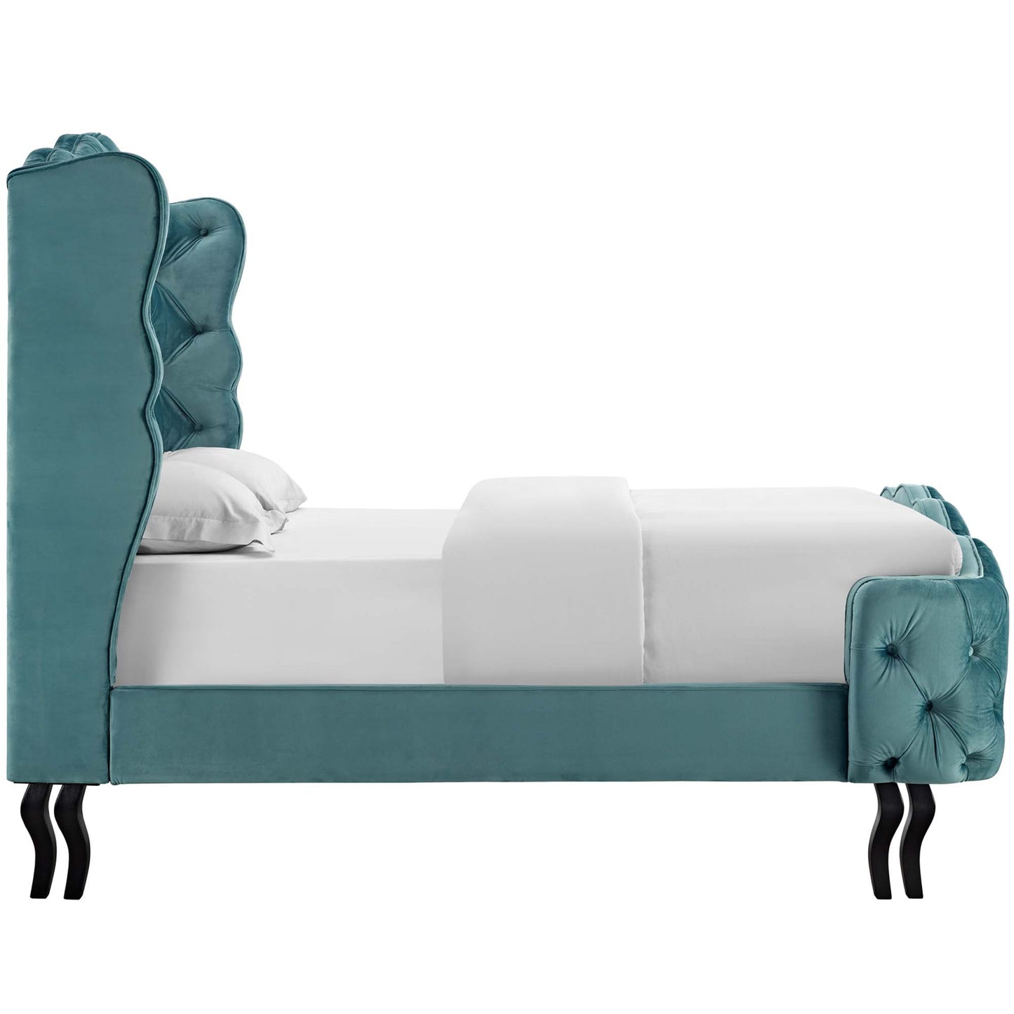 Violette Tufted Wingback Performance Velvet Queen Platform Bed