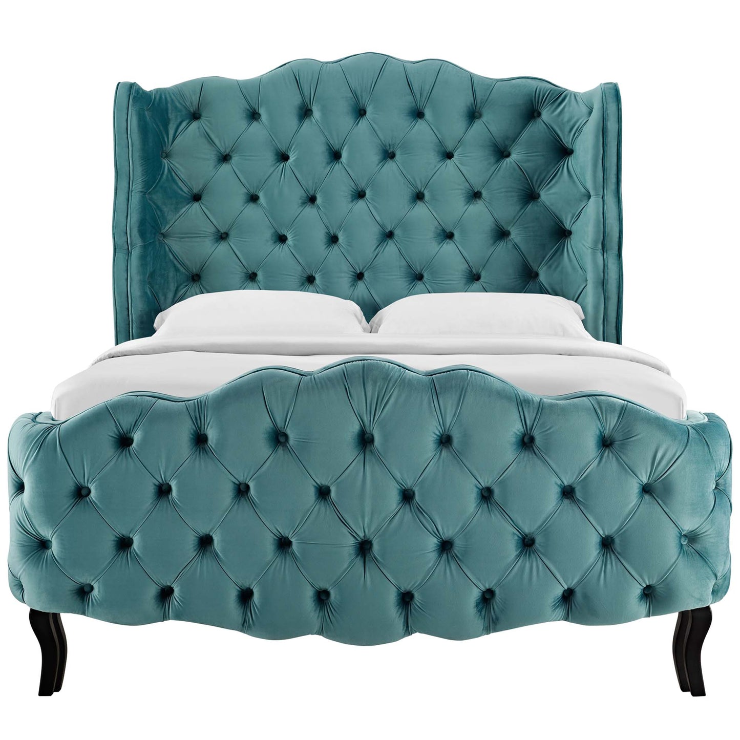 Violette Tufted Wingback Performance Velvet Queen Platform Bed