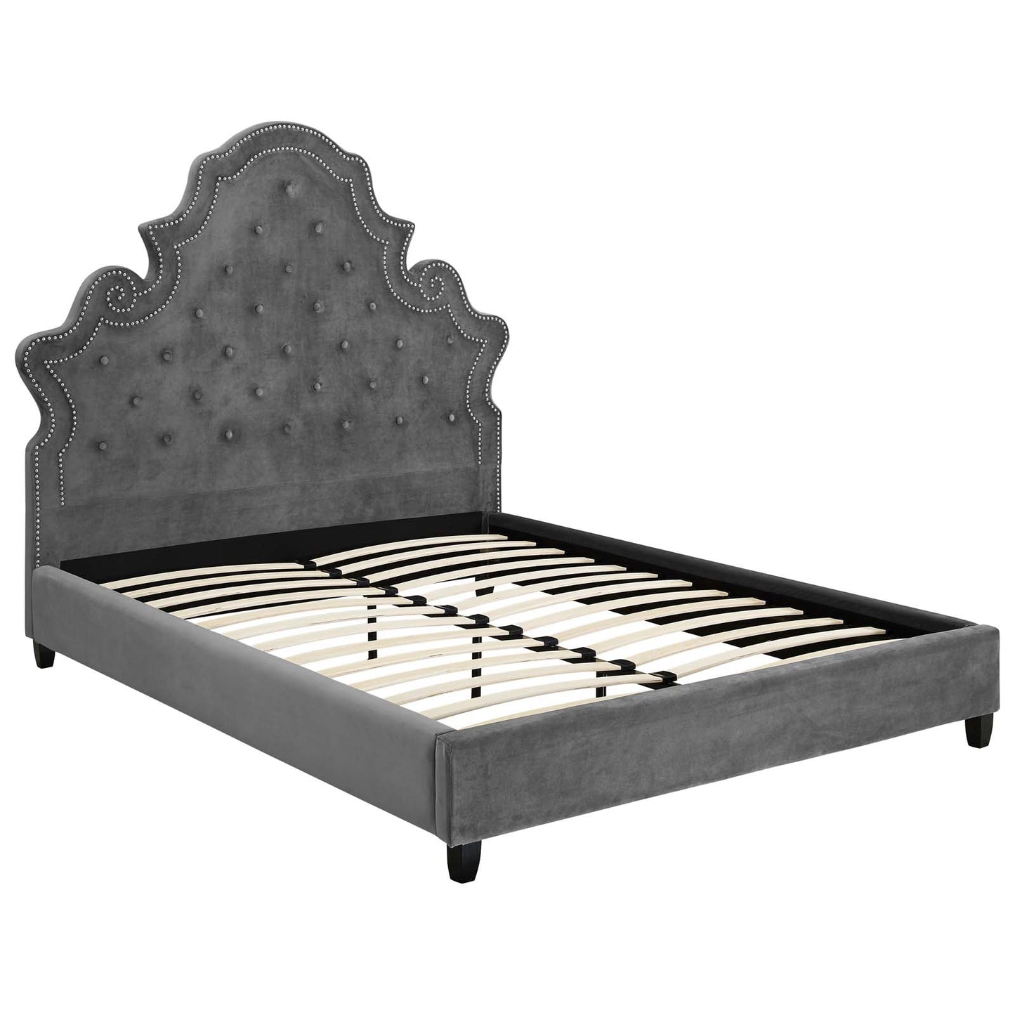 Valentina Tufted Nailhead Performance Velvet Queen Platform Bed