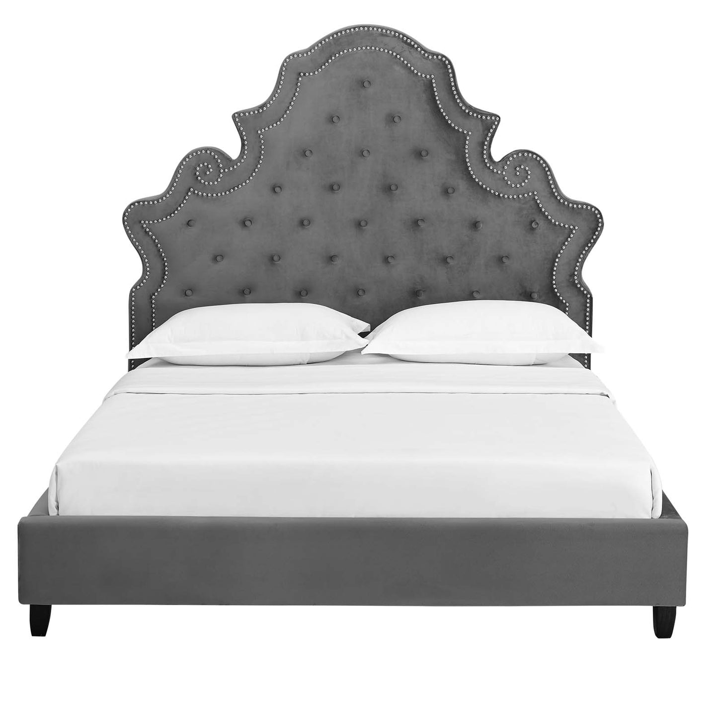 Valentina Tufted Nailhead Performance Velvet Queen Platform Bed