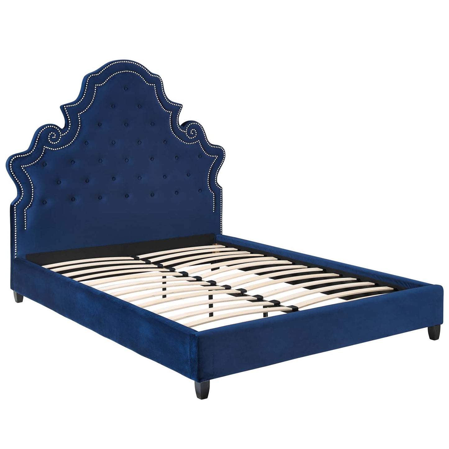 Valentina Tufted Nailhead Performance Velvet Queen Platform Bed