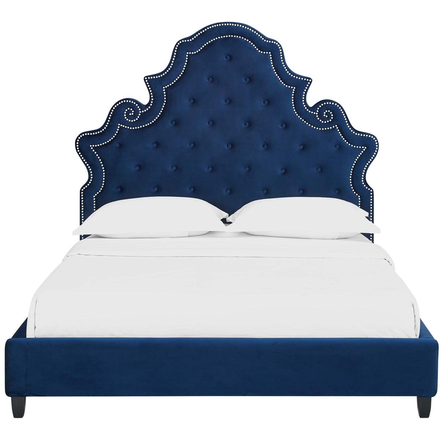 Valentina Tufted Nailhead Performance Velvet Queen Platform Bed