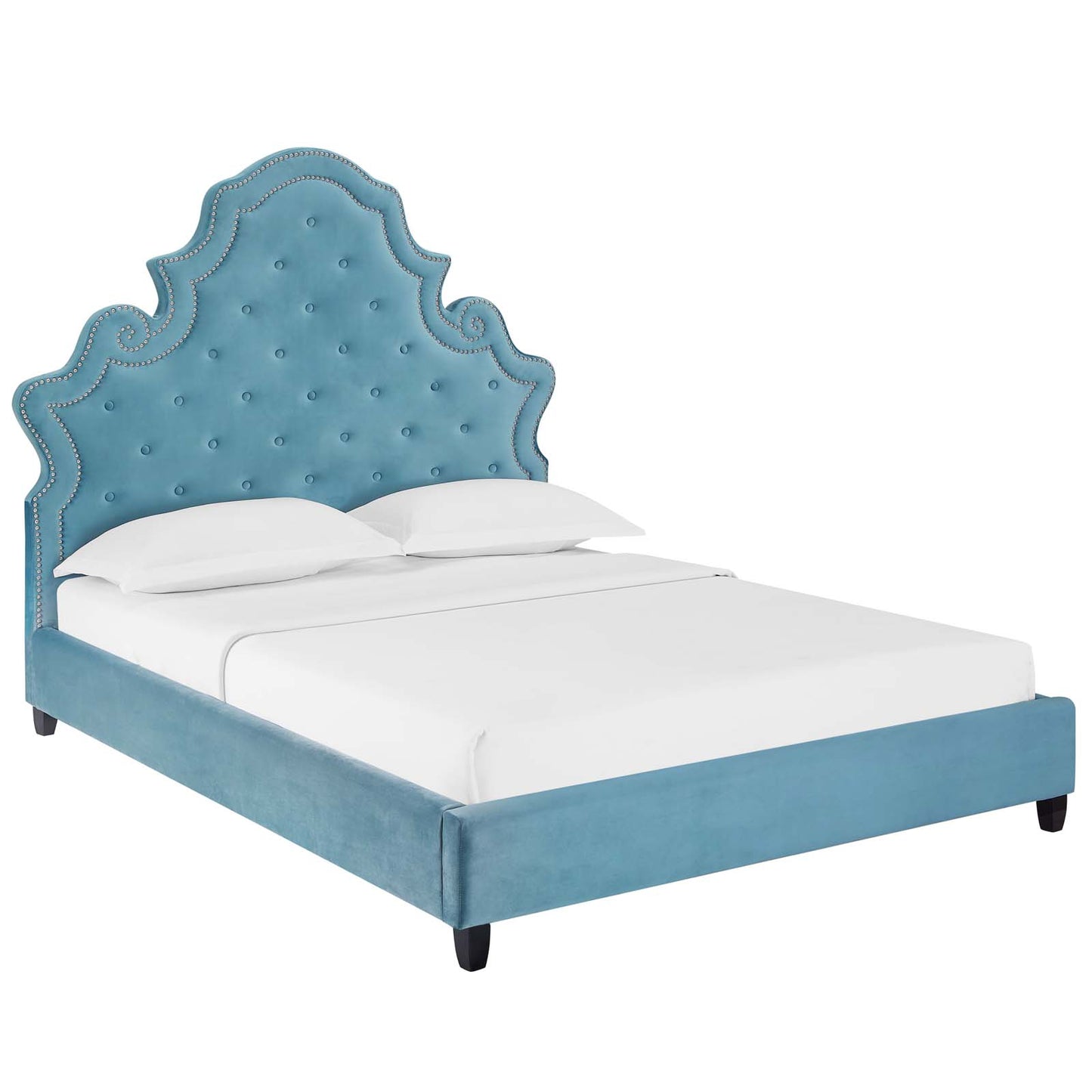 Valentina Tufted Nailhead Performance Velvet Queen Platform Bed