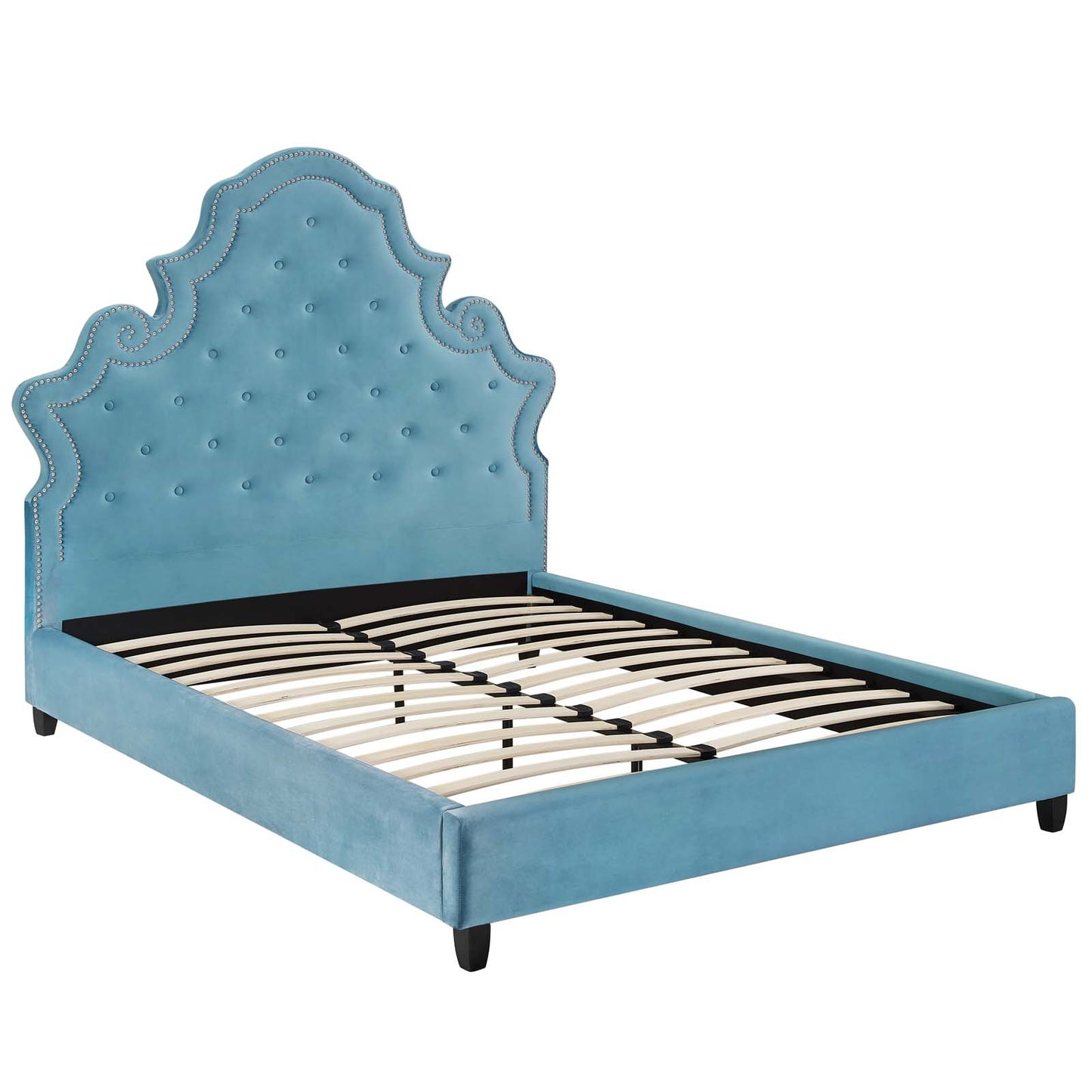 Valentina Tufted Nailhead Performance Velvet Queen Platform Bed