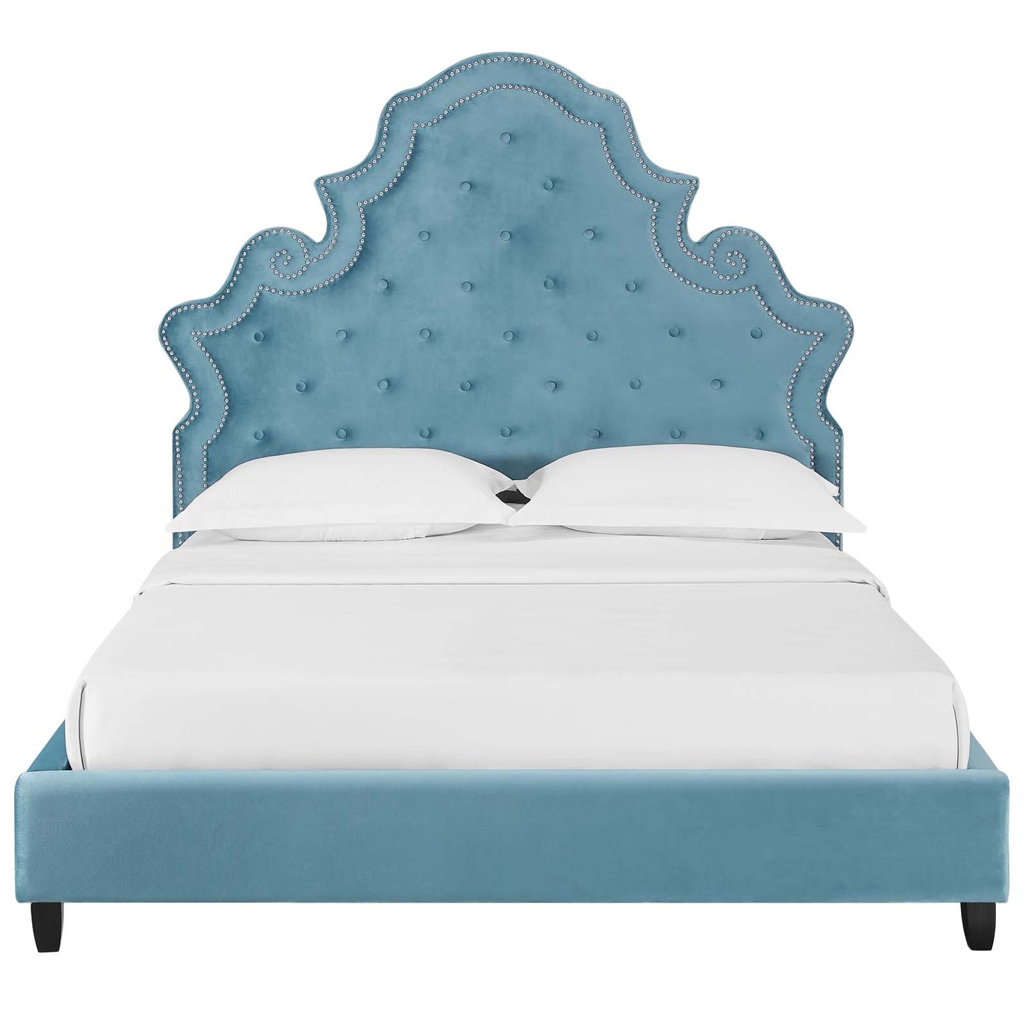 Valentina Tufted Nailhead Performance Velvet Queen Platform Bed