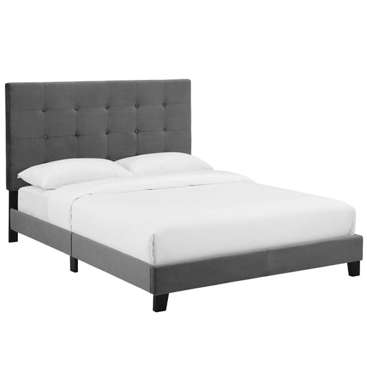 Melanie Tufted Button Upholstered Performance Velvet Queen Platform Bed