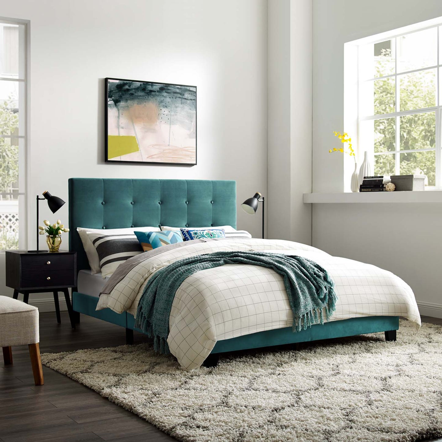 Melanie Tufted Button Upholstered Performance Velvet Queen Platform Bed