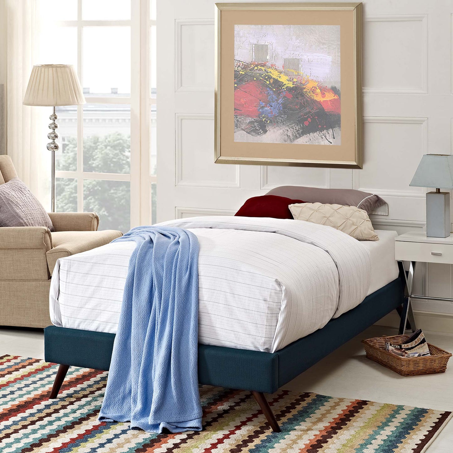 Loryn Fabric Twin Bed Frame with Round Splayed Legs