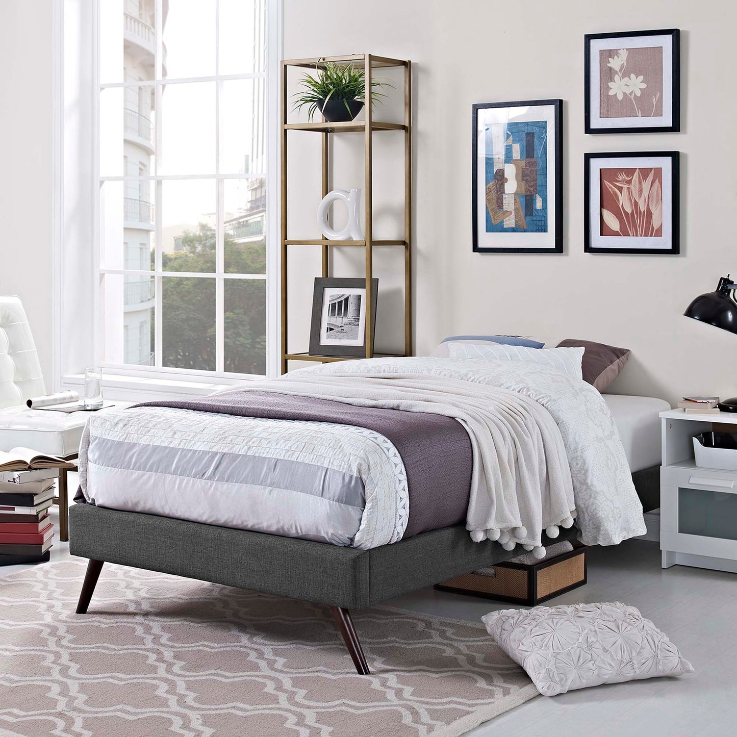 Loryn Fabric Twin Bed Frame with Round Splayed Legs