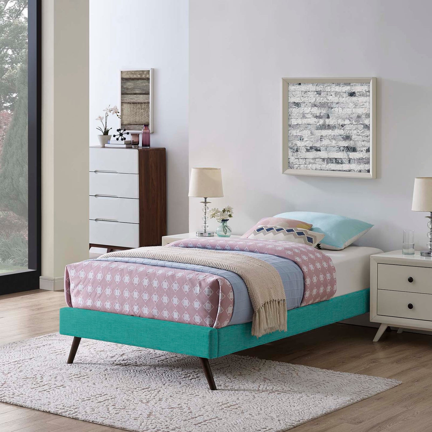 Loryn Fabric Twin Bed Frame with Round Splayed Legs