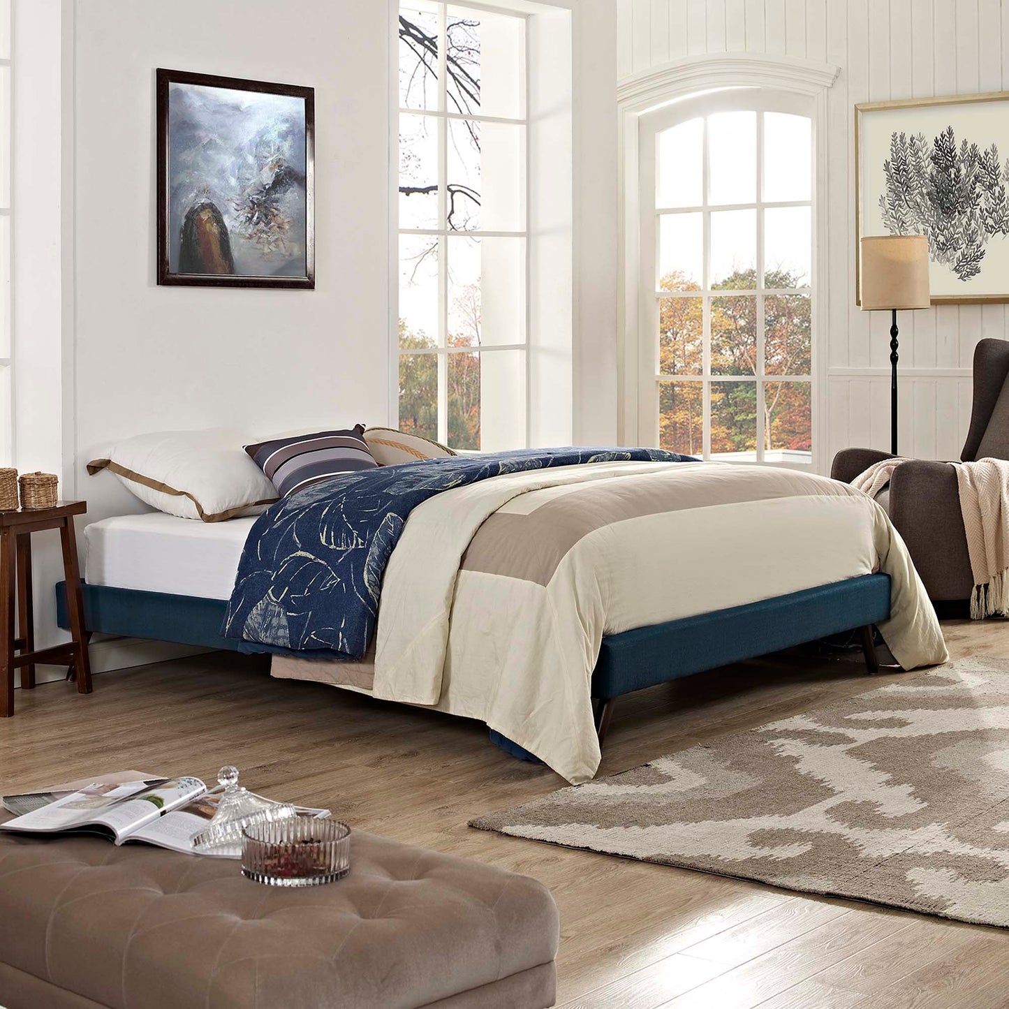 Loryn Fabric Full Bed Frame with Round Splayed Legs