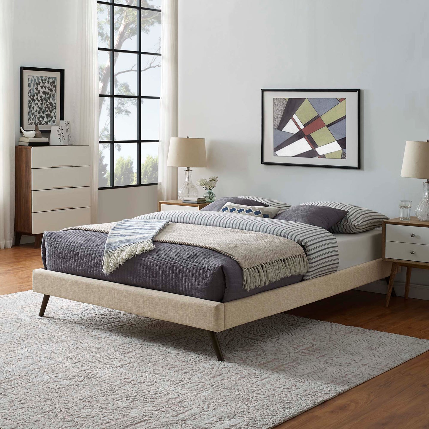 Loryn Fabric Full Bed Frame with Round Splayed Legs