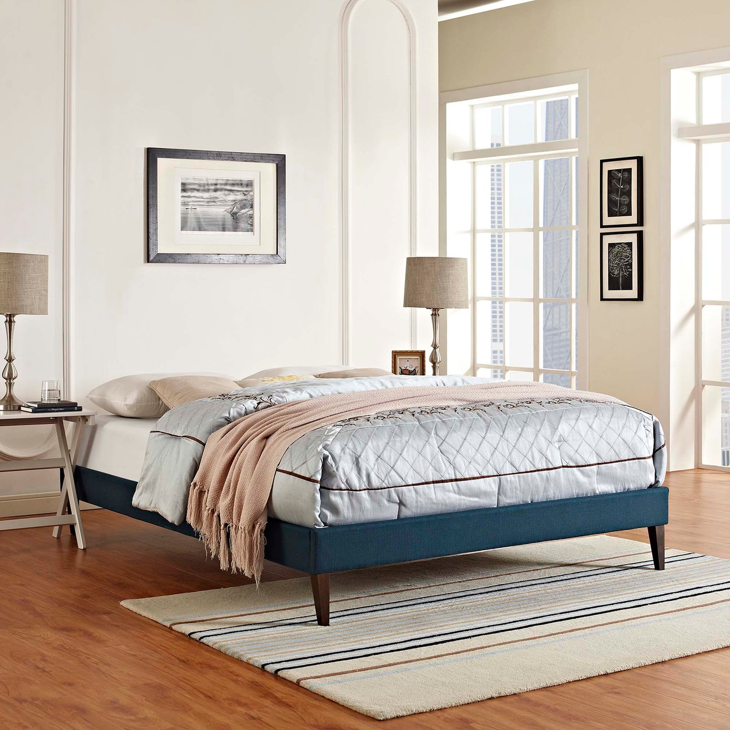 Tessie Fabric Full Bed Frame with Squared Tapered Legs