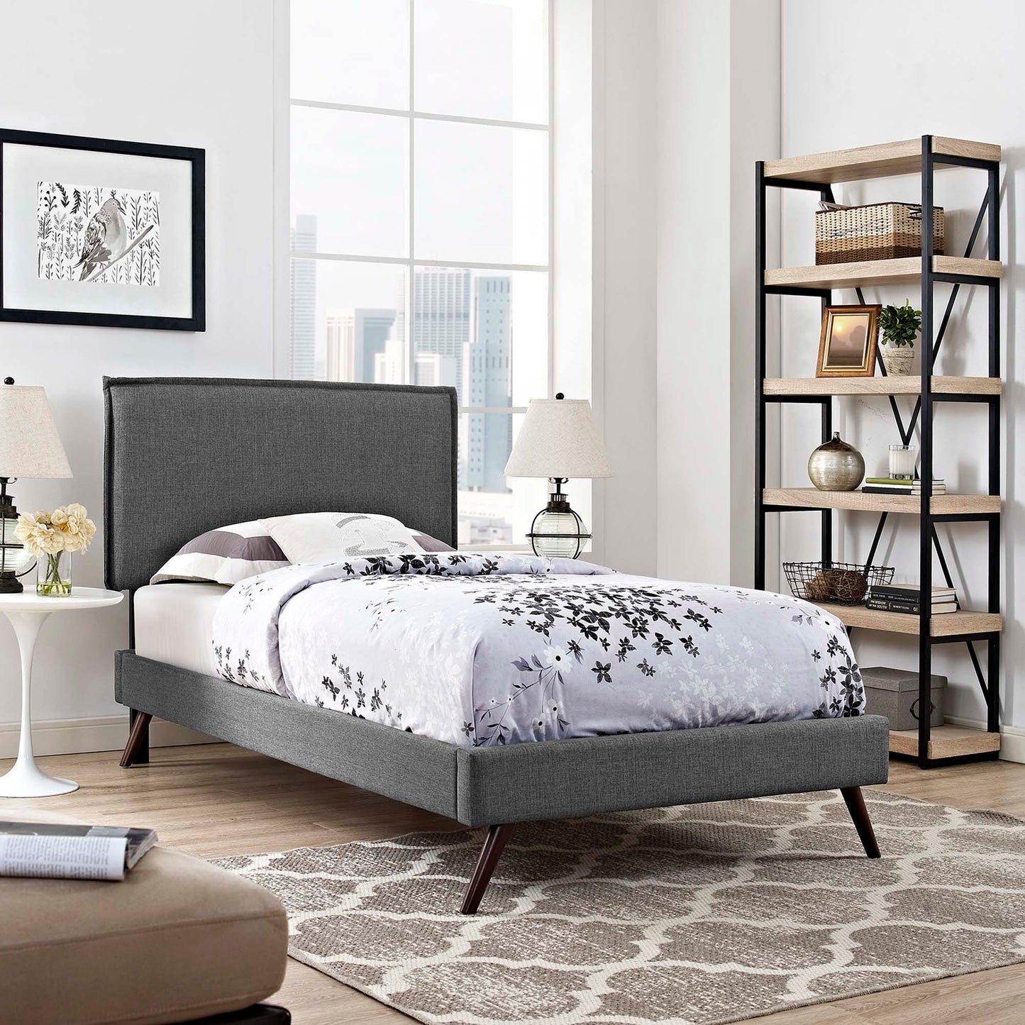 Amaris Fabric Twin Platform Bed with Round Splayed Legs